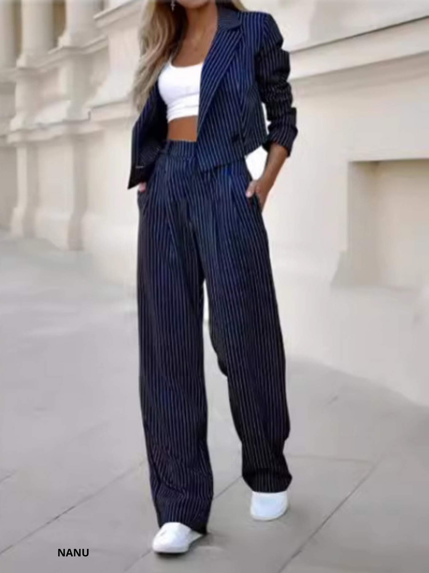 NANUSTYLE™️ | ELEGANTE GESTREEPTE JAS EN BROEKSET