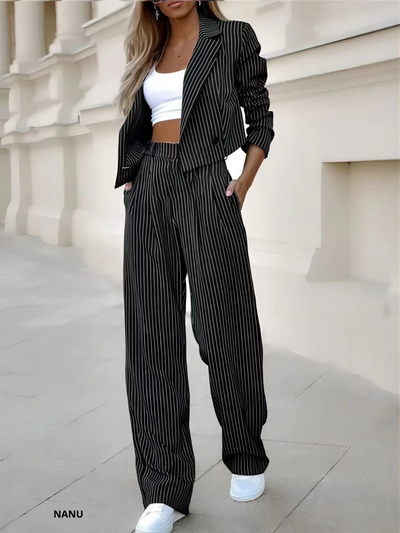 NANUSTYLE™️ | ELEGANTE GESTREEPTE JAS EN BROEKSET